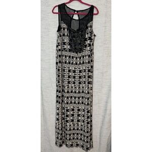 Cato Black and Tan Printed Maxi Dress knit Aztec BOHO 18/20W